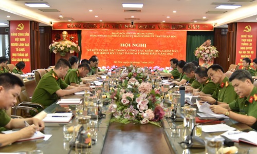 Hội nghị sơ kết công tác Đảng, công tác kiểm tra, giám sát, thi hành kỷ luật Đảng 6 tháng đầu năm 2025 của Cục Cảnh sát Quản lý hành chính về trật tự xã hội.